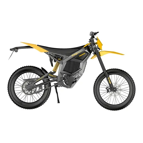 Freego Nova 5 Pro for sale in Australia, Yellow and black Freego bike side view stand on a studio