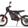 Side view of the Caofen F80 DS-48, an electric dirt bike with striking orange camo styling, now available for sale in Australia — popular with trail and enduro riders